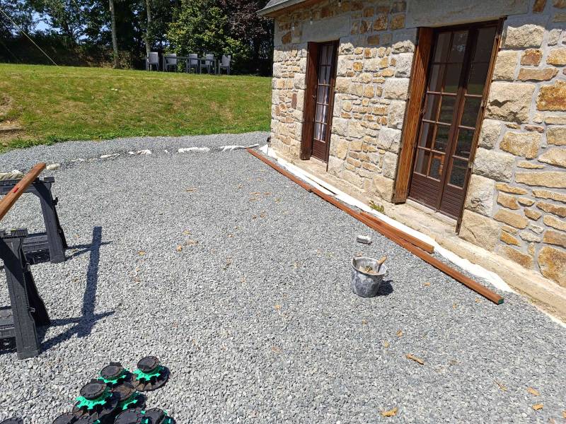 Début des travaux de réalisation d'une Terrasse en bois cumaru Lannion