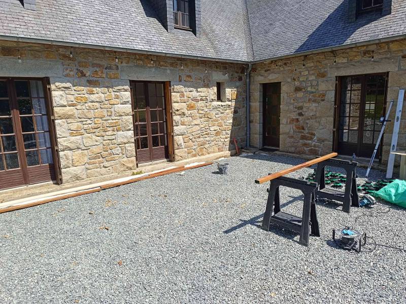 Début des travaux de réalisation d'une Terrasse en bois cumaru Lannion